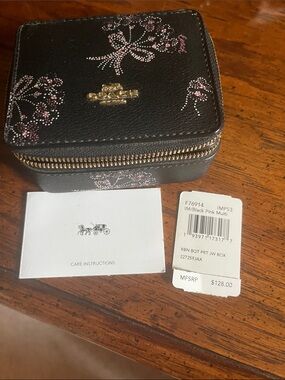 Coach Black with Pink Floral Jewelry Travel Case